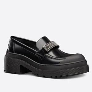 Authentic Christian Dior Code Black Leather Loafer Size 38